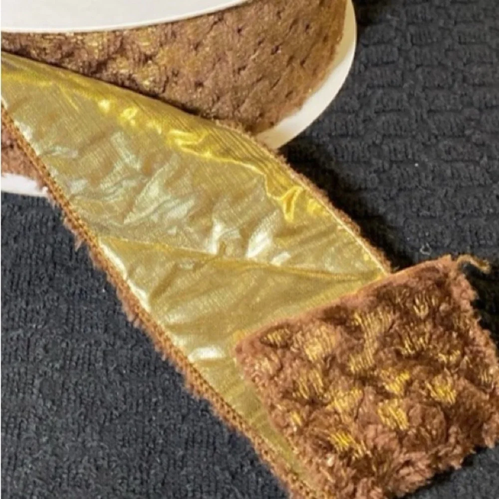 NEW David Christopher’s Collection 2.5 X 10 Y Metallic Faux Fur LUX Ribbon Brown